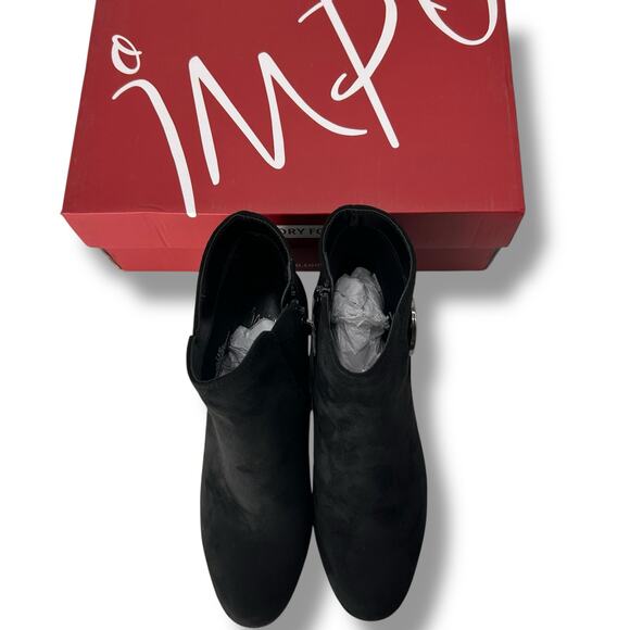 NEW Impo Suede Wedge Booties Size 7 Black Buckle Ankle Boot Comfort Heels - Picture 10 of 13